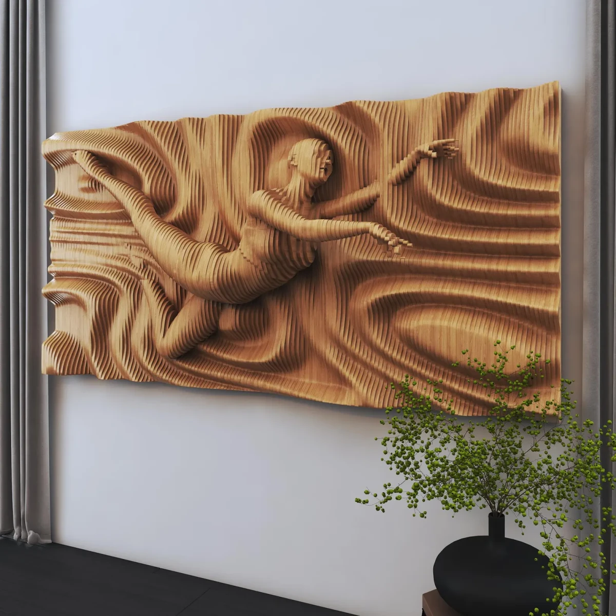 Parametrik Ahşap Duvar Sanatı: 3D CNC Kesim Heykel Paneli 