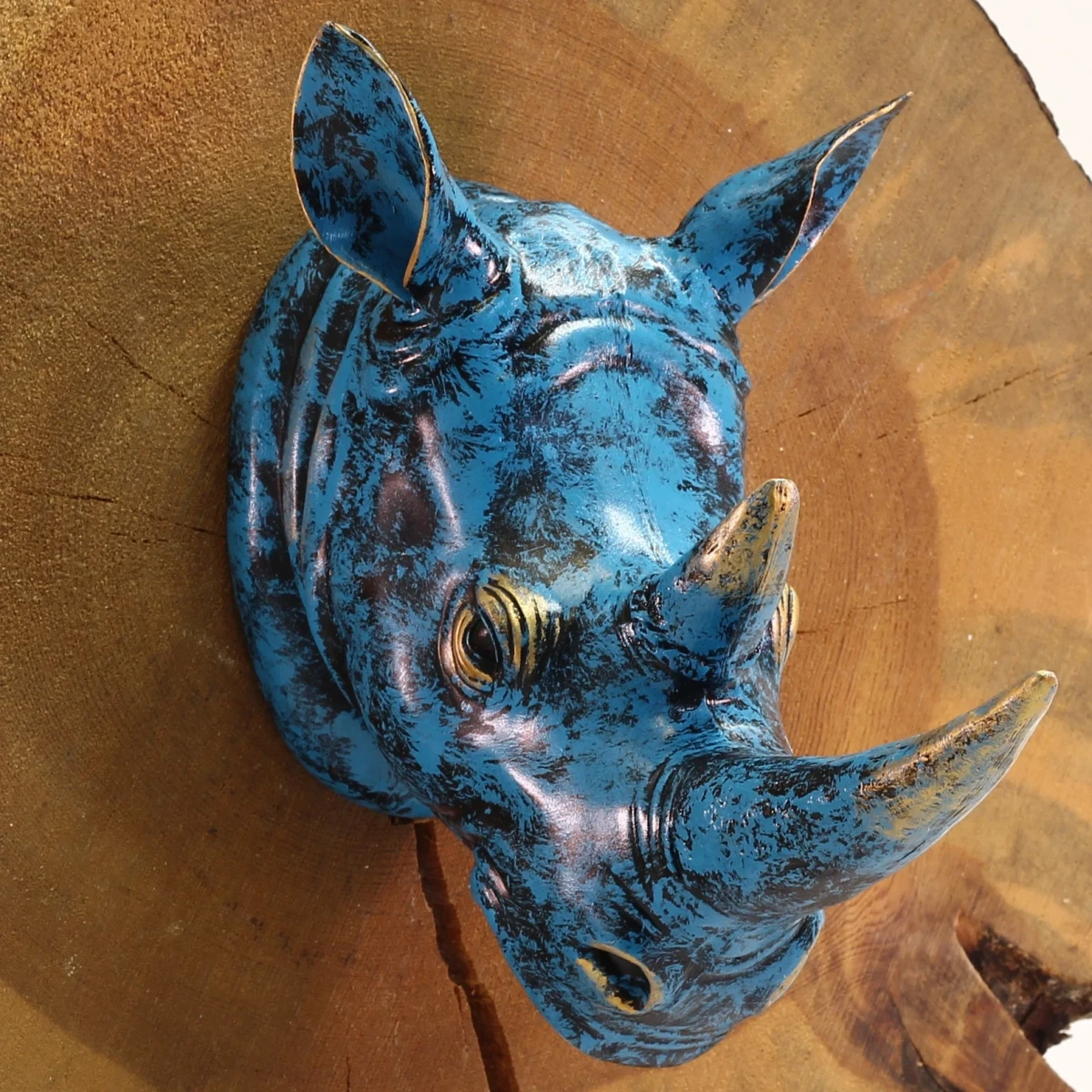 Mavi Gergedan Başı Duvar Heykeli 