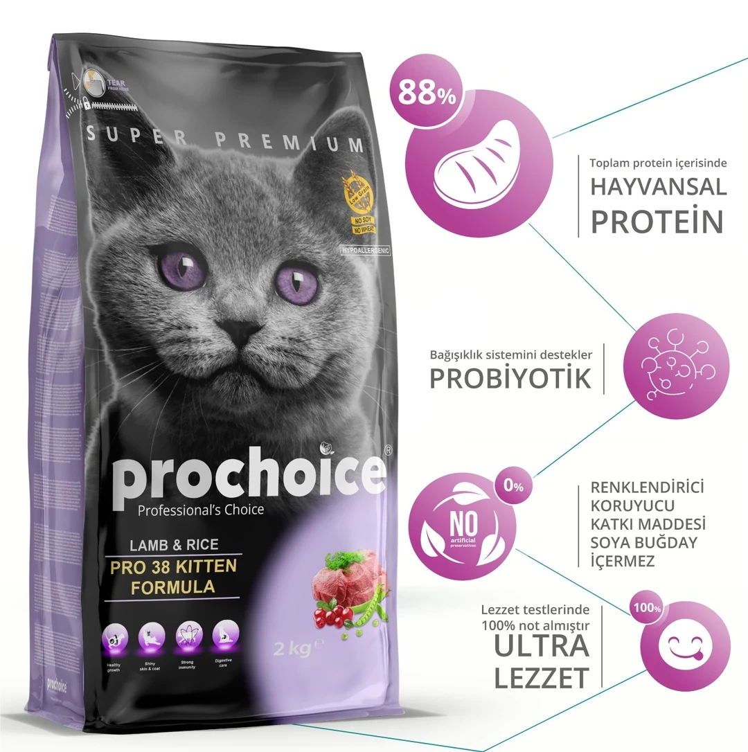 Pro Choice Pro 38 Kitten Kuzu Etli Yavru Kedi Maması 15KG